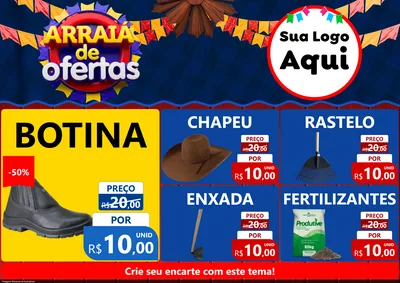 Modelo de Encarte para Encarte A4 Horizontal com o tema Arraiá de Ofertas para Agropecuária