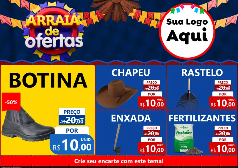 Modelo de Encarte para Encarte A4 Horizontal com o tema Arraiá de Ofertas para Agropecuária