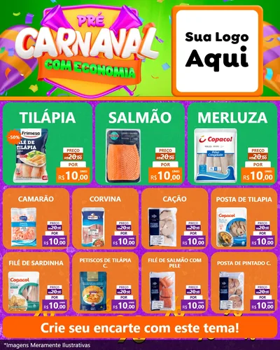Modelo de Rede Social para Feed Instagram com o tema Pré-Carnaval Com Economia para Peixaria