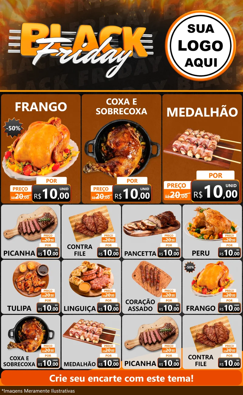 Modelo de Encarte para Encarte Grande com o tema Black Friday para Assados