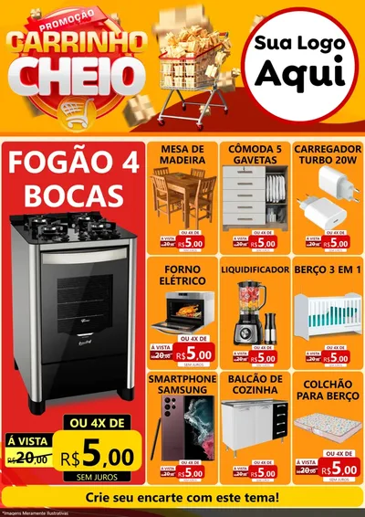 Modelo de Encarte para Encarte A4 Vertical com o tema Promoção carrinho cheio para Móveis e Eletro