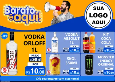 Modelo de Encarte para Encarte A4 Horizontal com o tema Barato é aqui para Distribuidora de bebidas