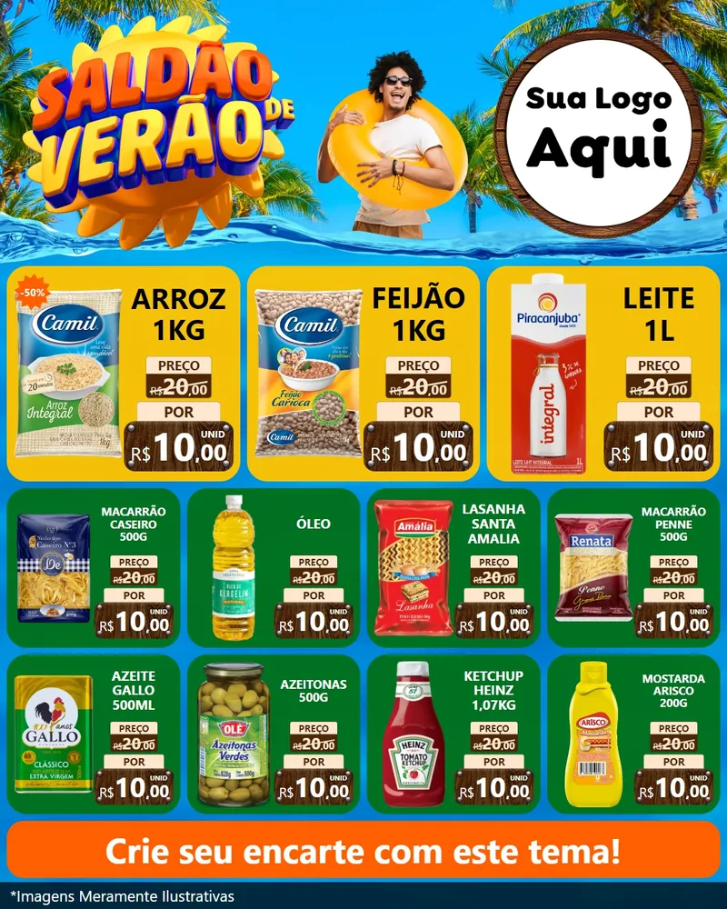 Modelo de Rede Social para Feed Instagram com o tema Saldão de Verão para Supermercado