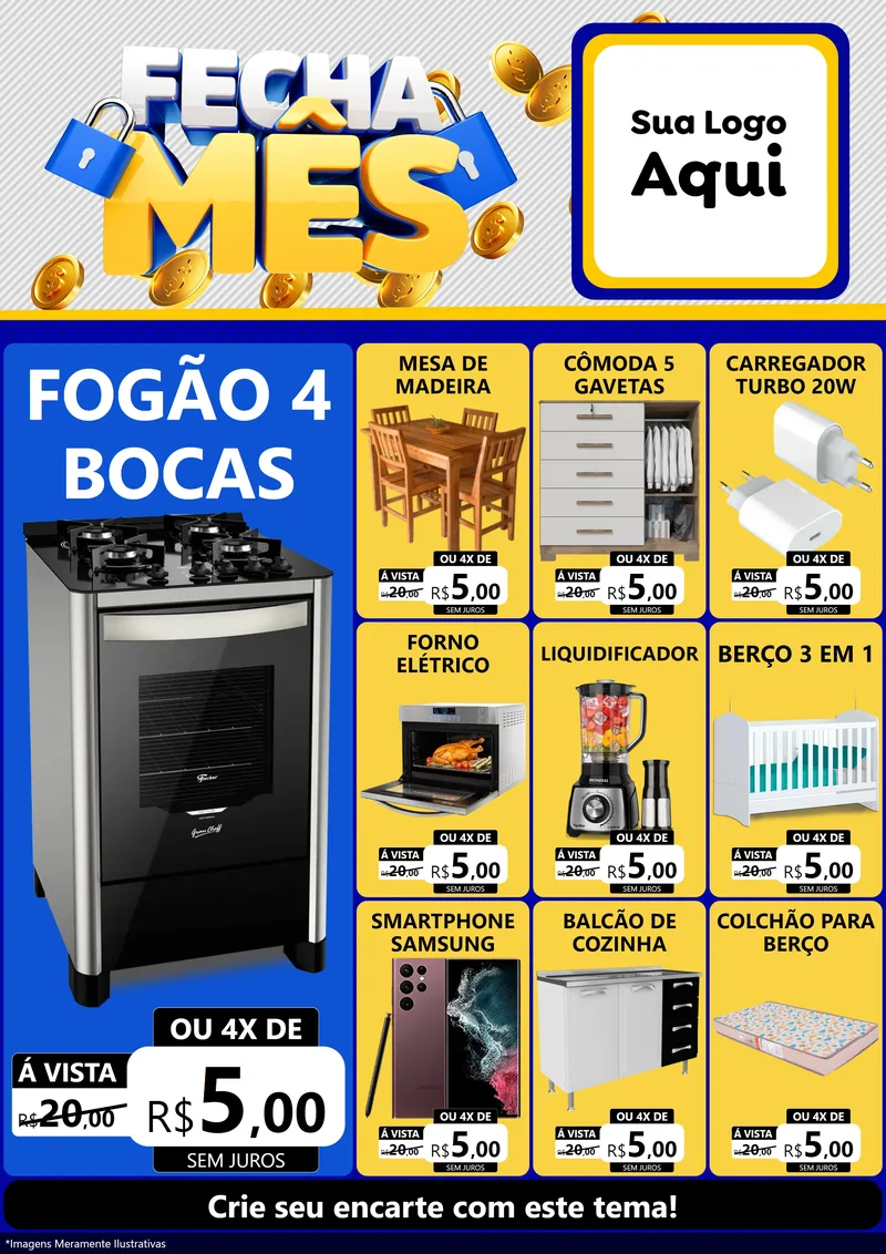 Modelo de Encarte para Encarte A4 Vertical com o tema Fecha Mês para Móveis e Eletro