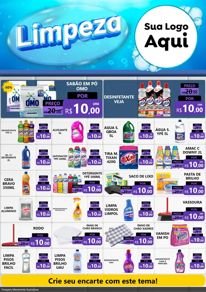 Modelo de Encarte para Encarte A4 Vertical com o tema Limpeza para Produtos de Limpeza