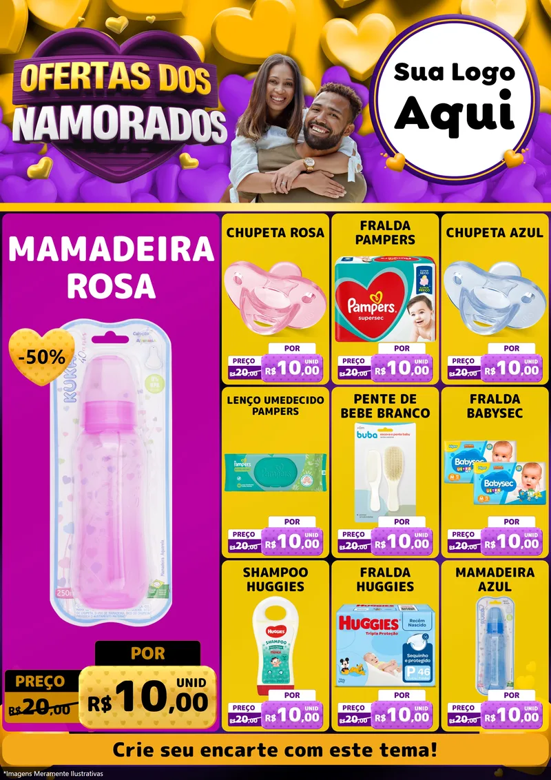 Modelo de Encarte para Encarte A4 Vertical com o tema Oferta Dos Namorados para Bebês