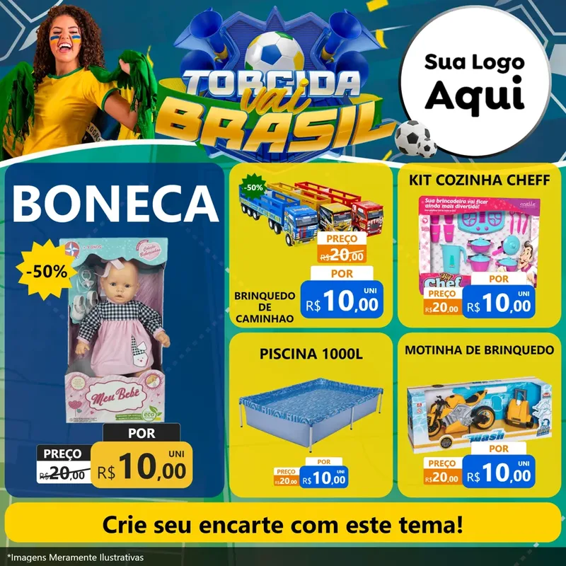 Modelo de Rede Social para Feed Facebook com o tema Torcida Vai Brasil - Copa para Brinquedos