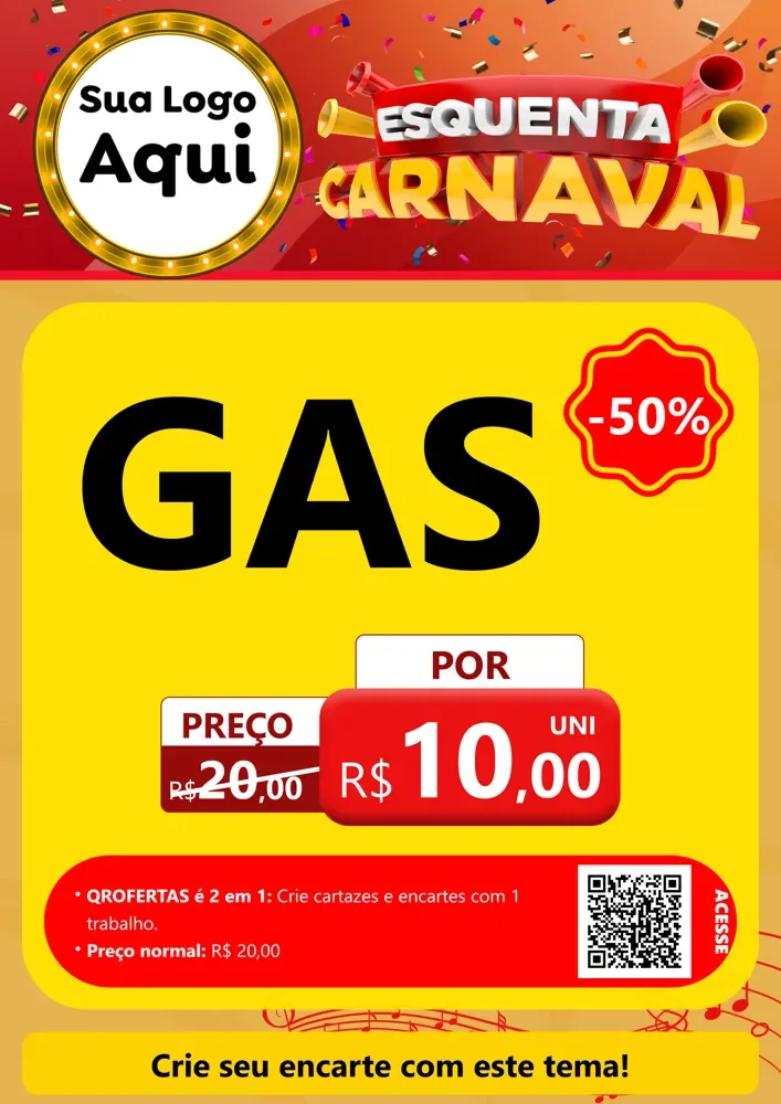 Modelo de Cartaz para Cartaz A4 Vertical com o tema Esquenta Carnaval para Água e gás