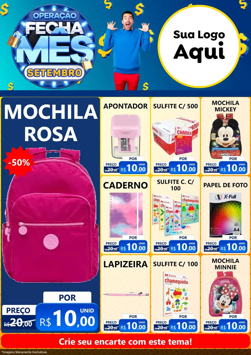 Modelo de Encarte para Encarte A4 Vertical com o tema Operação Fecha Mês Setembro para Papelaria