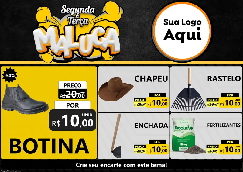 Modelo de Encarte para Encarte A4 Horizontal com o tema Segunda e Terça Maluca para Agropecuária