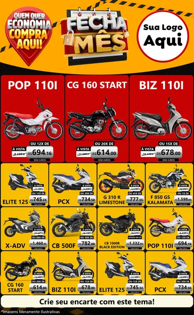Modelo de Encarte para Encarte Grande com o tema Fecha Mês para Concessionaria de Motos