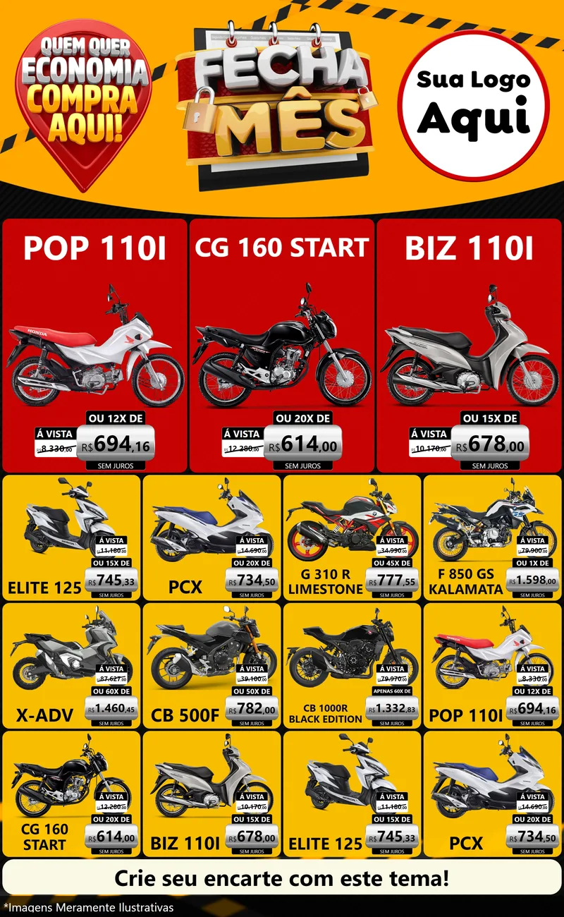 Modelo de Encarte para Encarte Grande com o tema Fecha Mês para Concessionaria de Motos