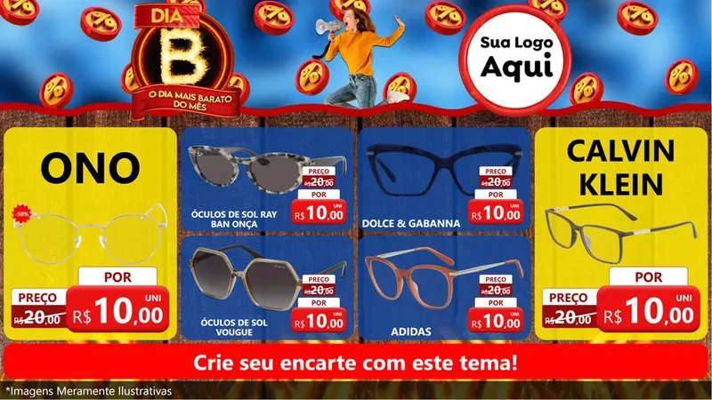 Modelo de TV para TV Horizontal com o tema Dia B - O Dia Mais Barato Do Mês para Óticas