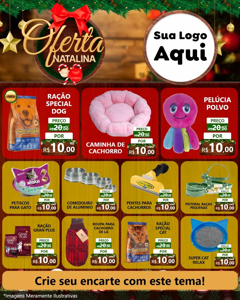 Modelo de Rede Social para Feed Instagram com o tema Ofertas Natalina para Pet Shop