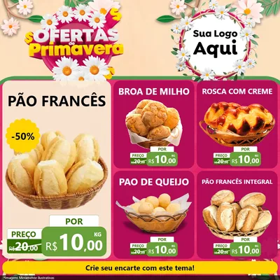 Modelo de Rede Social para Feed Facebook com o tema Ofertas de Primavera para Padaria