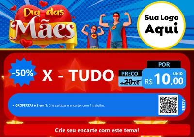 Modelo de Cartaz para Cartaz A4 Horizontal com o tema Dia das Mães para Hamburgueria
