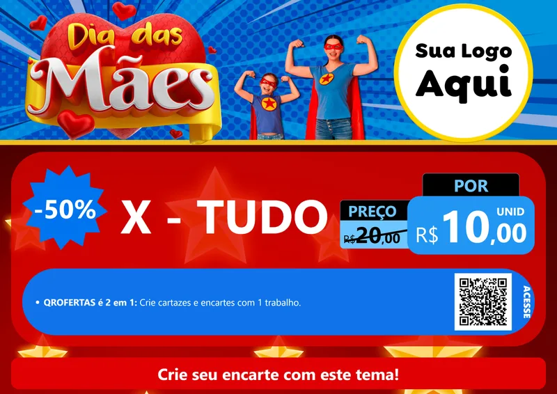 Modelo de Cartaz para Cartaz A4 Horizontal com o tema Dia das Mães para Hamburgueria