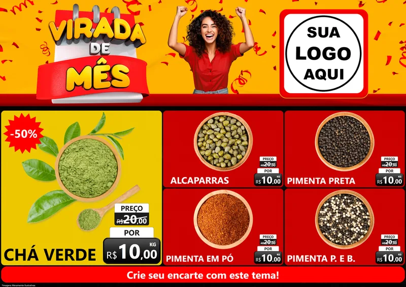 Modelo de Encarte para Encarte A4 Horizontal com o tema Virada de Mês para Produtos Naturais