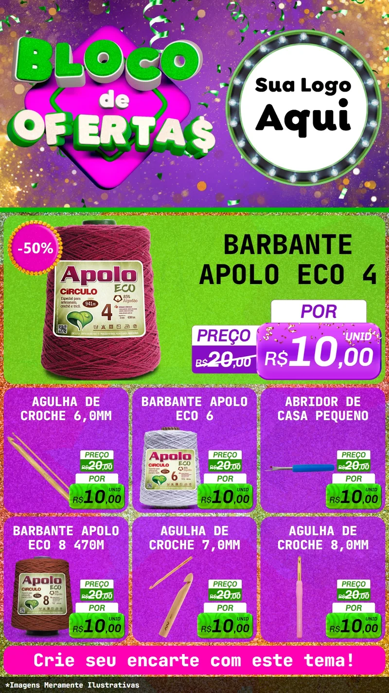 Modelo de Rede Social para Stories com o tema Bloco de Ofertas para Armarinho e Aviamentos
