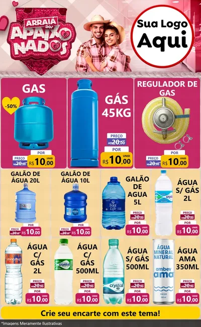 Modelo de Encarte para Encarte Grande com o tema Arraiá dos Apaixonados - Junina para Água e gás
