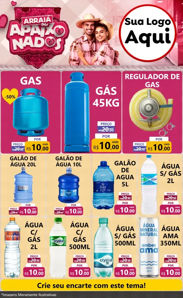 Modelo de Encarte para Encarte Grande com o tema Arraiá dos Apaixonados - Junina para Água e gás