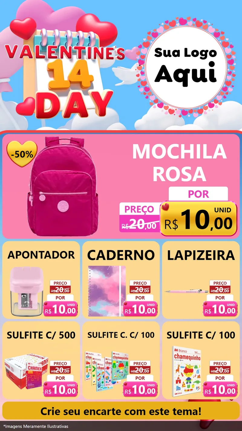 Modelo de Rede Social para Stories com o tema Valentine's Day para Papelaria