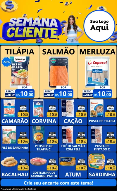 Modelo de Encarte para Encarte Grande com o tema Semana do Cliente para Peixaria