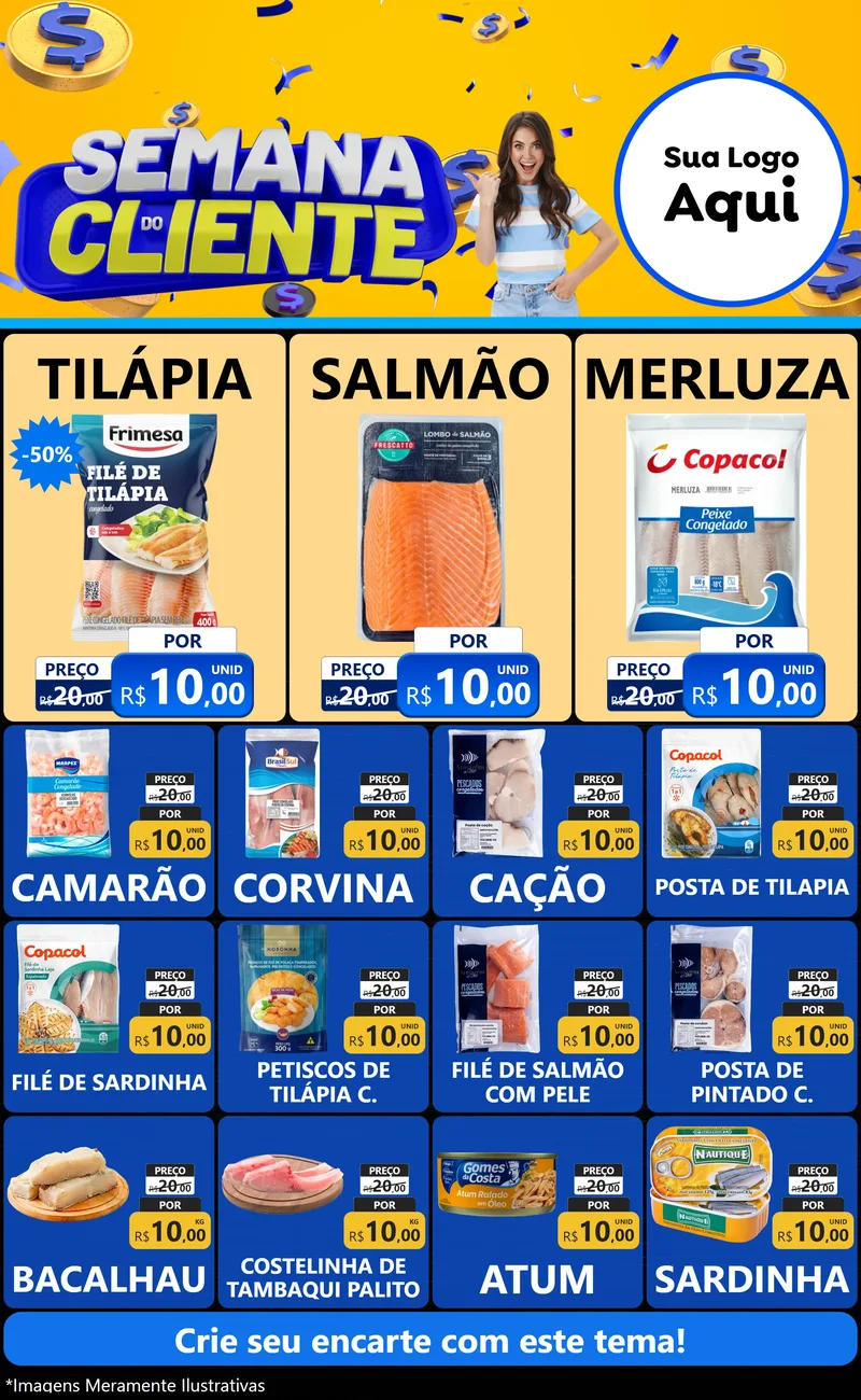 Modelo de Encarte para Encarte Grande com o tema Semana do Cliente para Peixaria