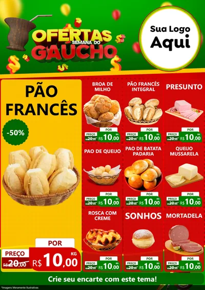 Modelo de Encarte para Encarte A4 Vertical com o tema Ofertas Semana Do Gaúcho para Padaria