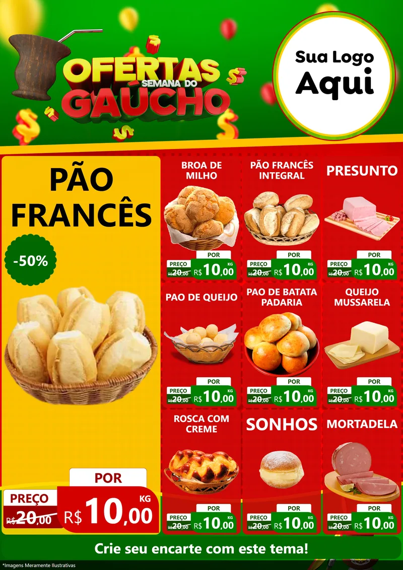 Modelo de Encarte para Encarte A4 Vertical com o tema Ofertas Semana Do Gaúcho para Padaria