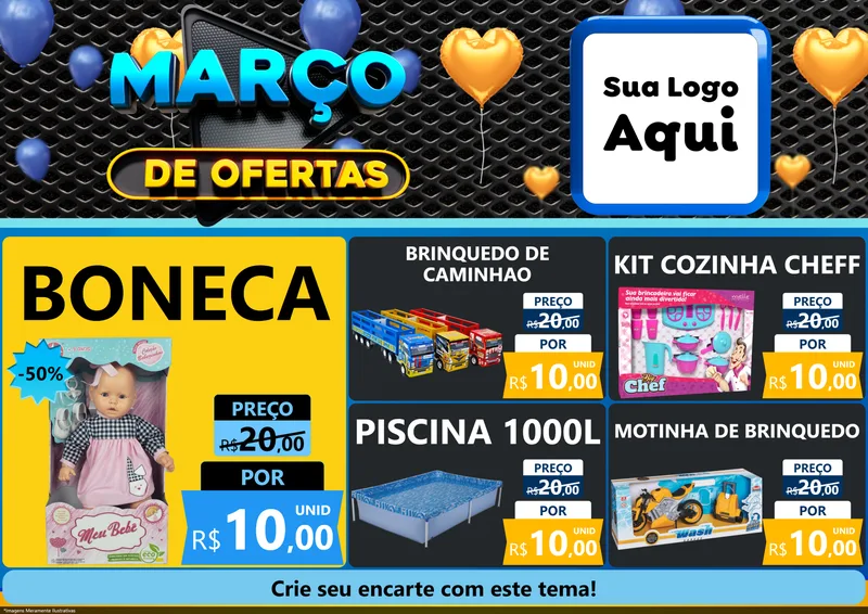 Modelo de Encarte para Encarte A4 Horizontal com o tema Março de Ofertas para Brinquedos