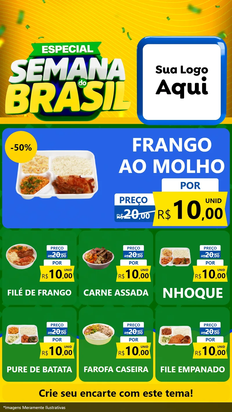 Modelo de Rede Social para Stories com o tema Especial Semana do Brasil para Restaurante