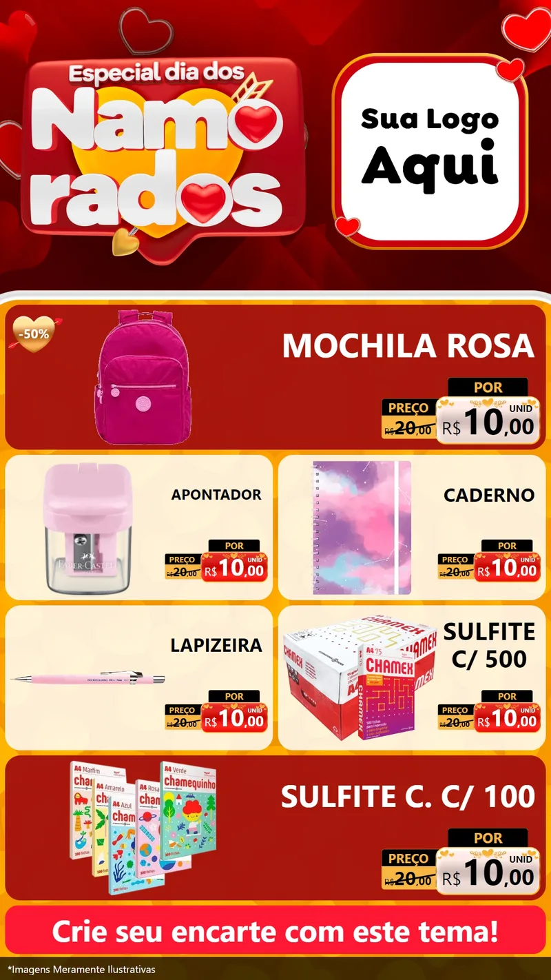 Modelo de TV para TV Vertical com o tema Especial Dia dos Namorados para Papelaria