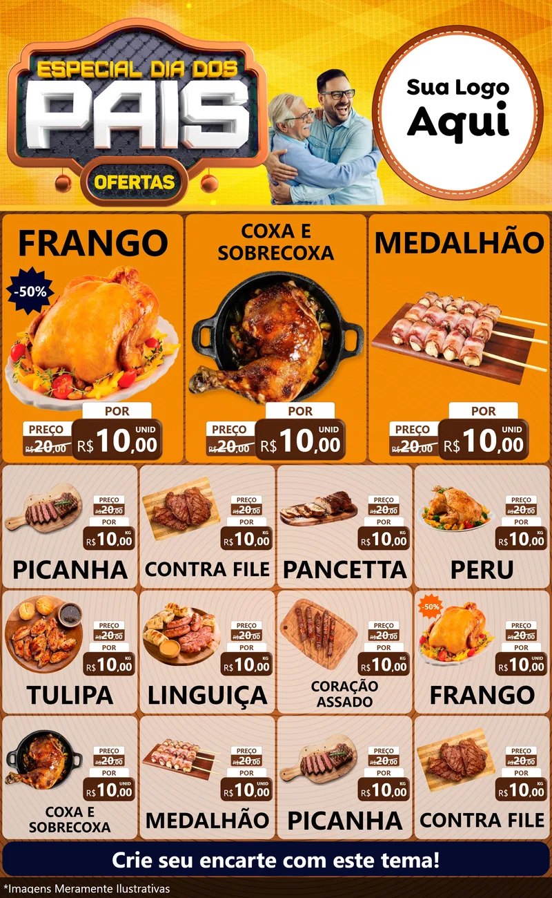 Modelo de Encarte para Encarte Grande com o tema Especial Dia dos Pais para Assados