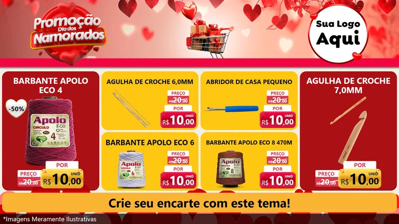 Modelo de TV para TV Horizontal com o tema Promoção Dia dos Namorados para Armarinho e Aviamentos