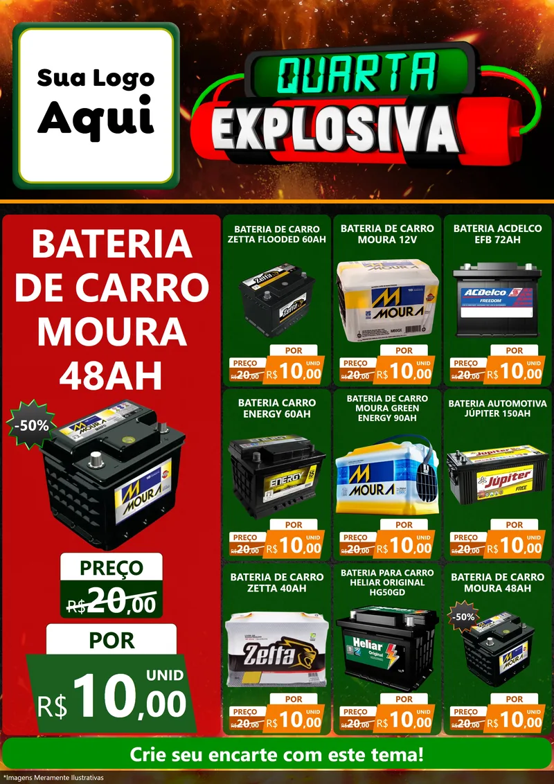 Modelo de Encarte para Encarte A4 Vertical com o tema Quarta Explosiva para Baterias Elétricas