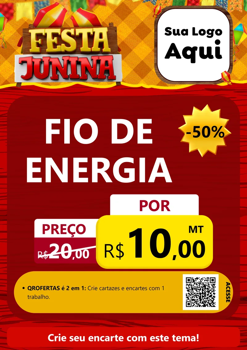 Modelo de Cartaz para Cartaz A4 Vertical com o tema Festa Junina para Materiais Elétricos