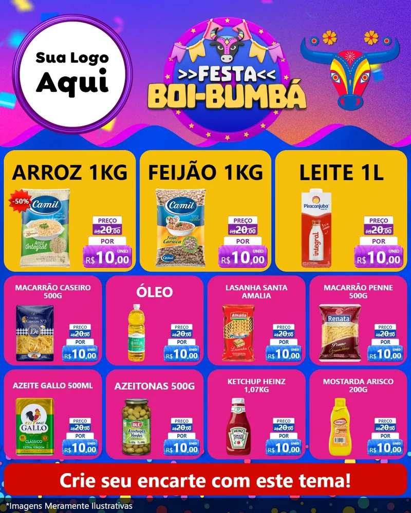Modelo de Rede Social para Feed Instagram com o tema Festa Boi-Bumbá para Supermercado