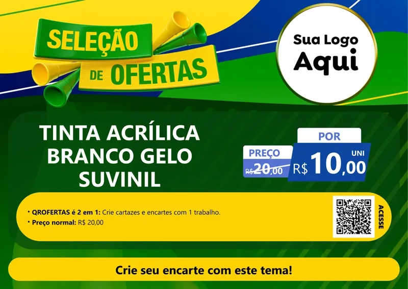 Modelo de Cartaz para Cartaz A4 Horizontal com o tema Seleção de Ofertas - Copa para Tintas e Ferramentas