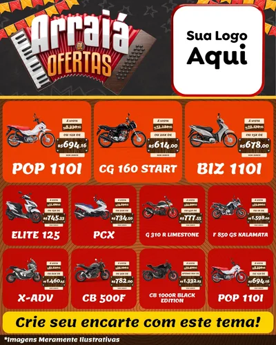 Modelo de Rede Social para Feed Instagram com o tema Arraiá de Ofertas - Junina para Concessionaria de Motos