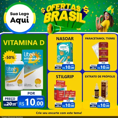 Modelo de Rede Social para Feed Facebook com o tema Ofertas Semana do Brasil para Farmácia