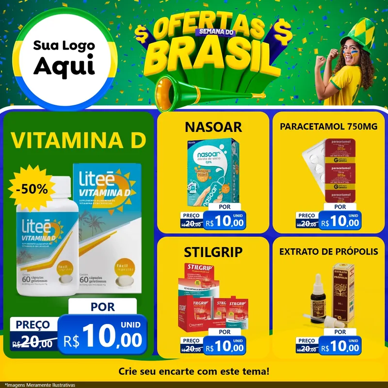 Modelo de Rede Social para Feed Facebook com o tema Ofertas Semana do Brasil para Farmácia