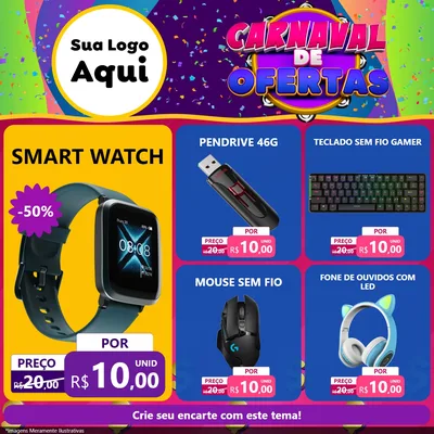 Modelo de Rede Social para Feed Facebook com o tema Carnaval de Ofertas para Informática