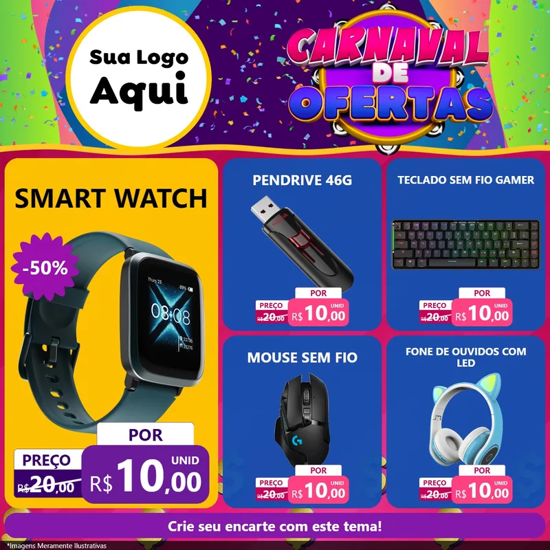 Modelo de Rede Social para Feed Facebook com o tema Carnaval de Ofertas para Informática
