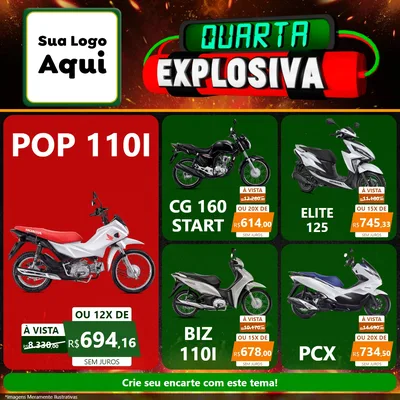 Modelo de Rede Social para Feed Facebook com o tema Quarta Explosiva para Concessionaria de Motos