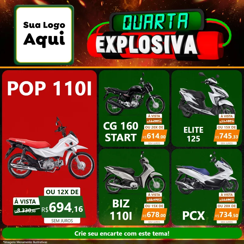 Modelo de Rede Social para Feed Facebook com o tema Quarta Explosiva para Concessionaria de Motos