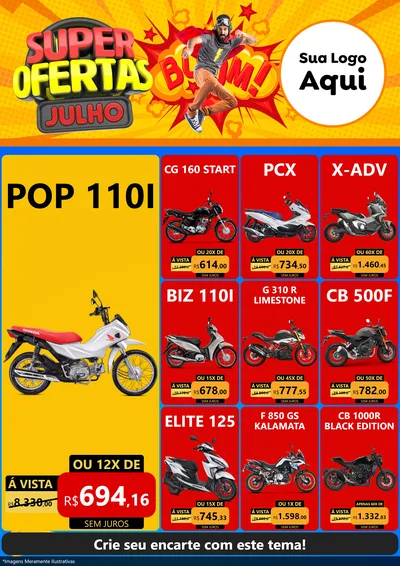 Modelo de Encarte para Encarte A4 Vertical com o tema Super Ofertas Julho para Concessionaria de Motos