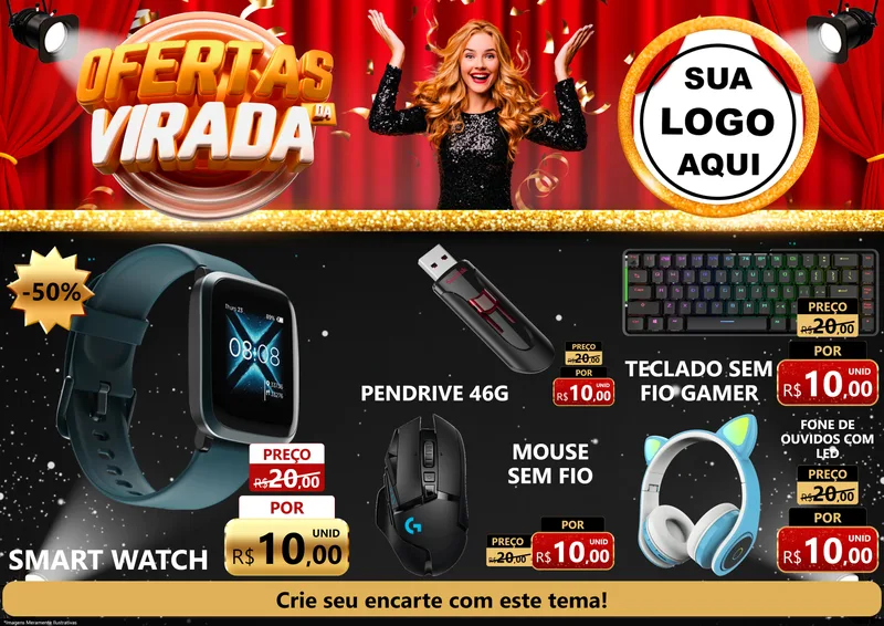 Modelo de Encarte para Encarte A4 Horizontal com o tema Ofertas da Virada para Informática