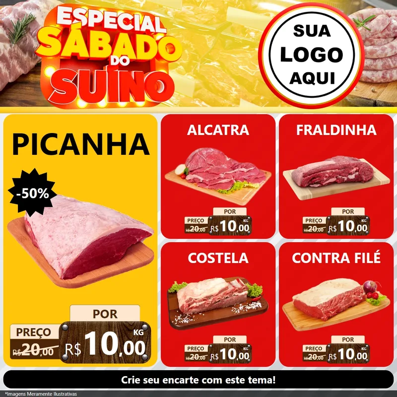Modelo de Rede Social para Feed Facebook com o tema Especial Sábado do Suíno para Açougue