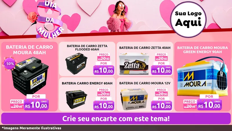 Modelo de TV para TV Horizontal com o tema Dia da Mulher para Baterias Elétricas